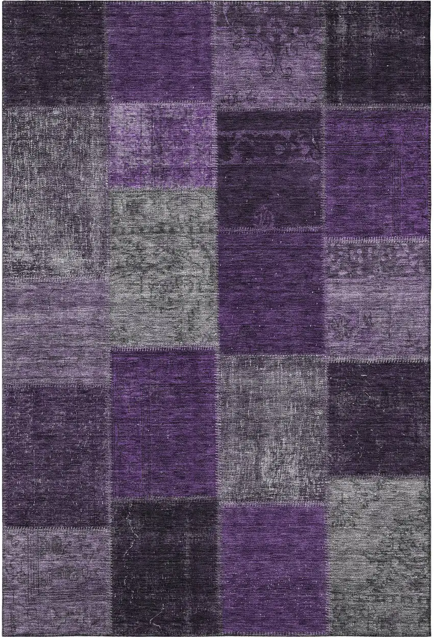 Eggplant Gray And Purple Patchwork Washable Area Rug With UV Protection Photo 4