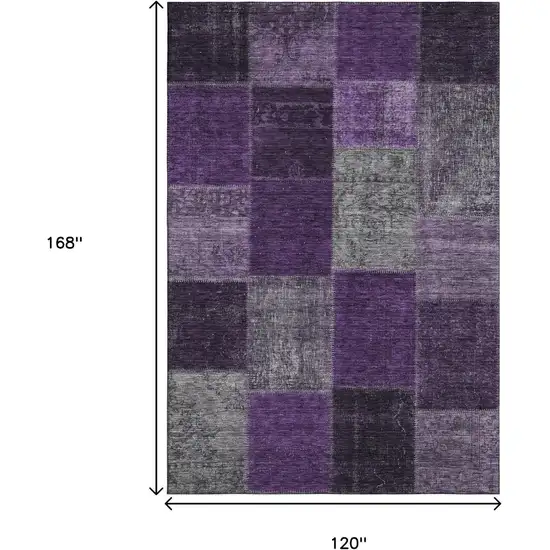Eggplant Gray And Purple Patchwork Washable Area Rug With UV Protection Photo 3