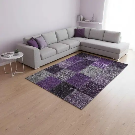 Eggplant Gray And Purple Patchwork Washable Area Rug With UV Protection Photo 1