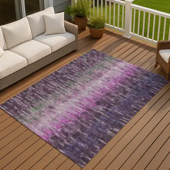 Eggplant Green And Blue Abstract Washable Indoor Outdoor Area Rug Photo 6