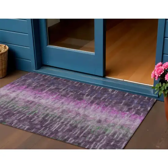 Eggplant Green And Blue Abstract Washable Indoor Outdoor Area Rug Photo 1