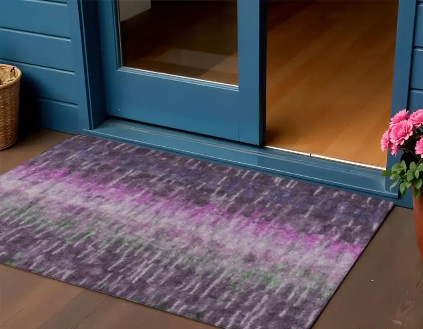 Eggplant Green And Blue Abstract Washable Indoor Outdoor Area Rug Photo 1