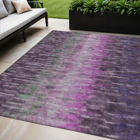 Eggplant Green And Blue Abstract Washable Indoor Outdoor Area Rug Photo 1