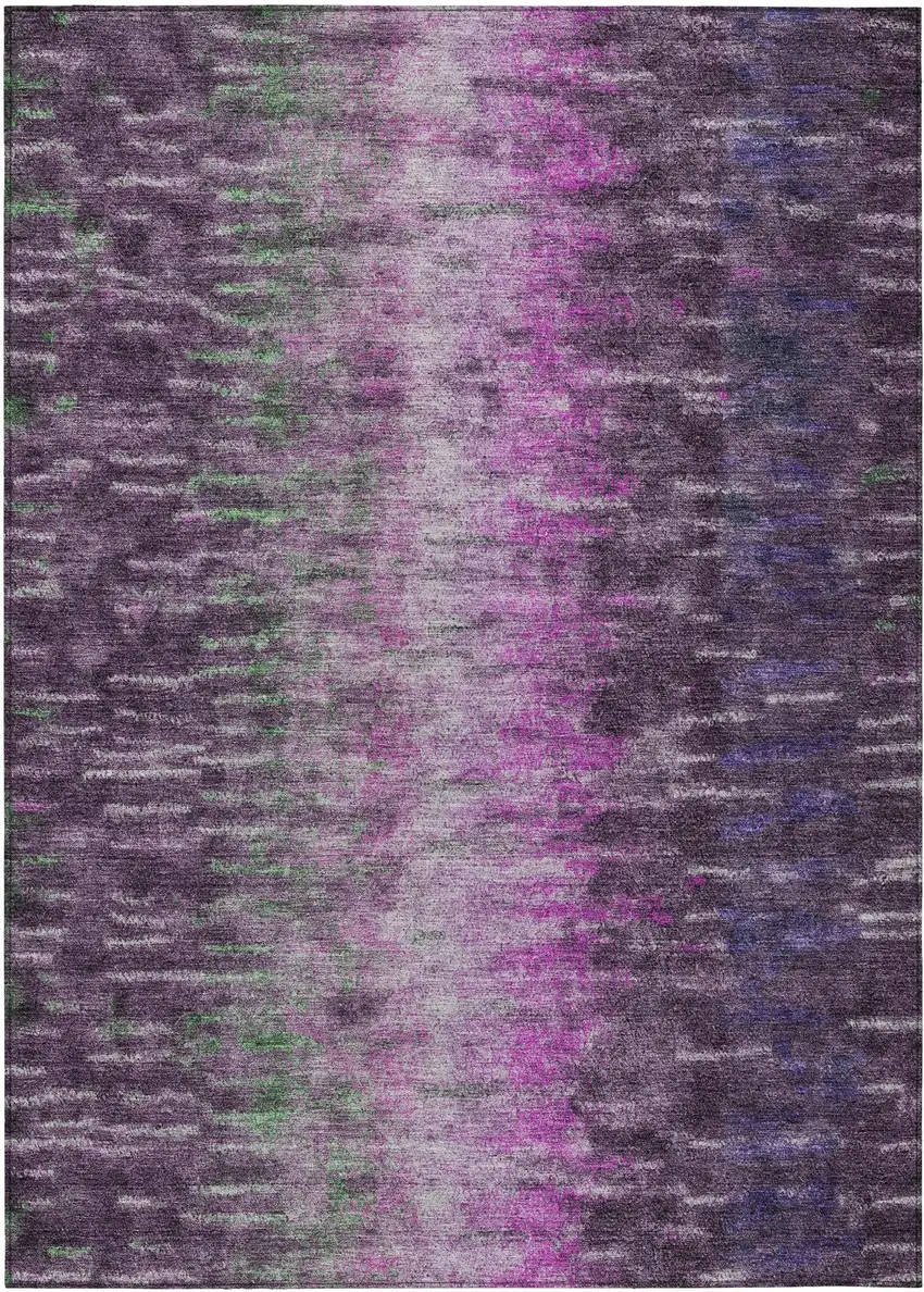 Eggplant Green And Blue Abstract Washable Indoor Outdoor Area Rug Photo 2