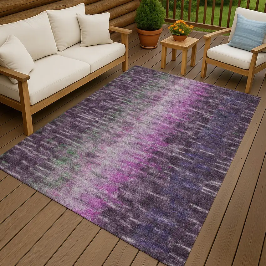 Eggplant Green And Blue Abstract Washable Indoor Outdoor Area Rug Photo 9