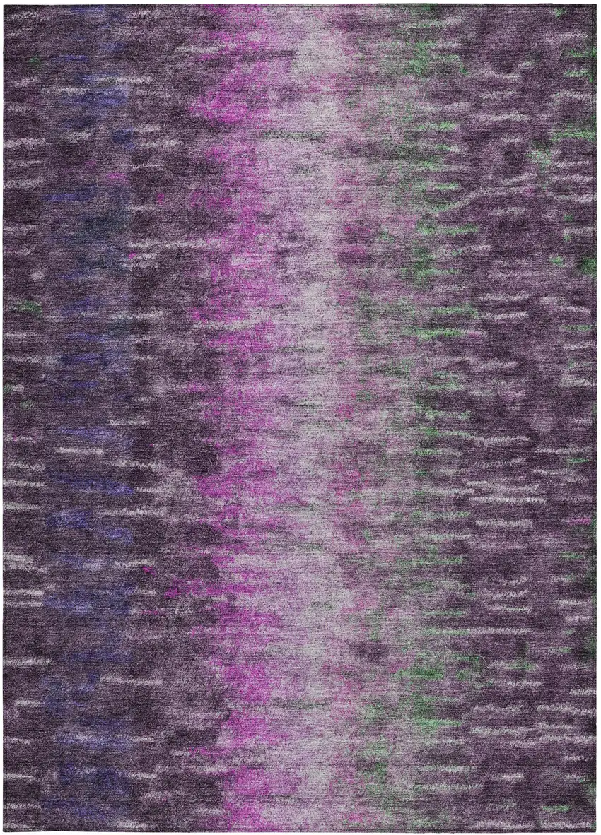 Eggplant Green And Blue Abstract Washable Indoor Outdoor Area Rug Photo 4
