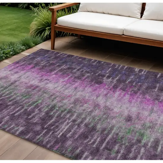 Eggplant Green And Blue Abstract Washable Indoor Outdoor Area Rug Photo 1