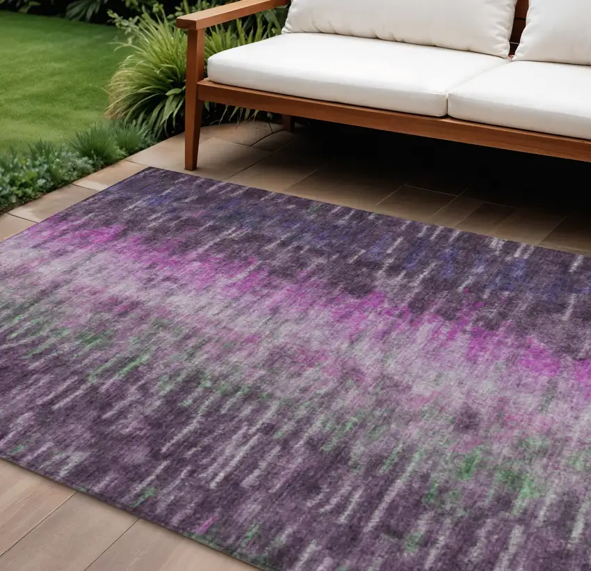 Eggplant Green And Blue Abstract Washable Indoor Outdoor Area Rug Photo 1