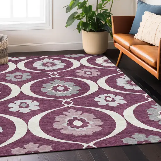 Eggplant Ivory And Gray Medallion Washable Indoor Outdoor Area Rug Photo 9