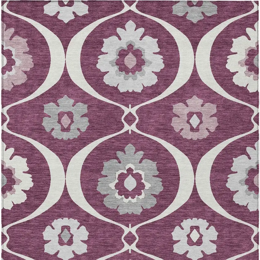 Eggplant Ivory And Gray Medallion Washable Indoor Outdoor Area Rug Photo 8