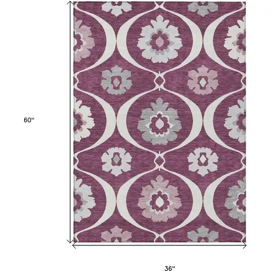 Eggplant Ivory And Gray Medallion Washable Indoor Outdoor Area Rug Photo 3