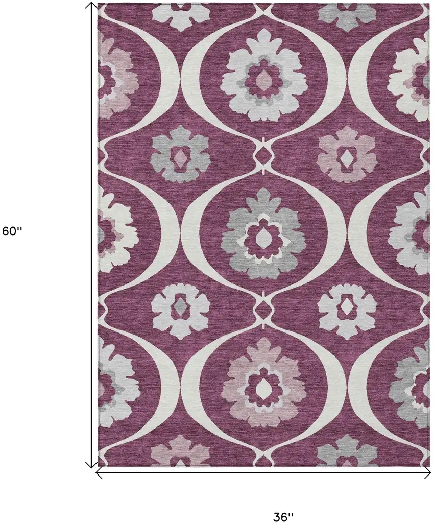 Eggplant Ivory And Gray Medallion Washable Indoor Outdoor Area Rug Photo 3