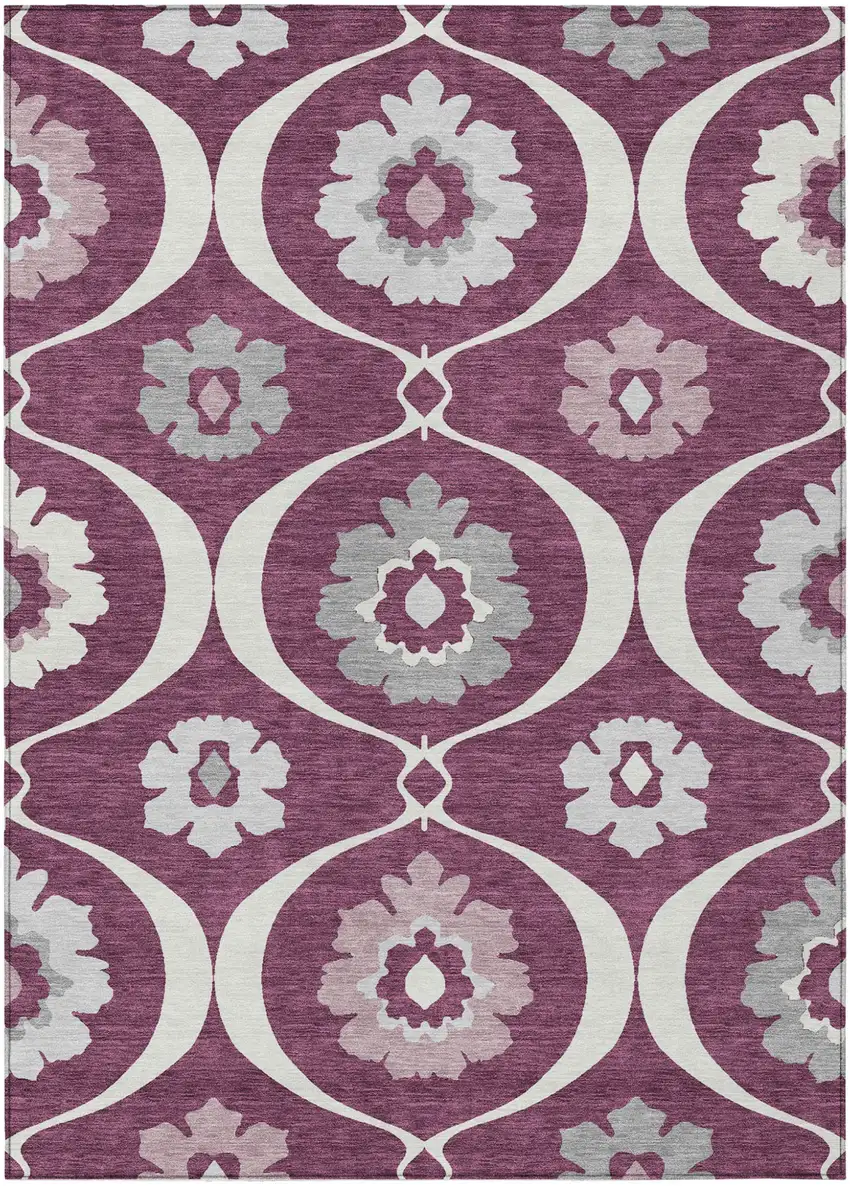 Eggplant Ivory And Gray Medallion Washable Indoor Outdoor Area Rug Photo 2