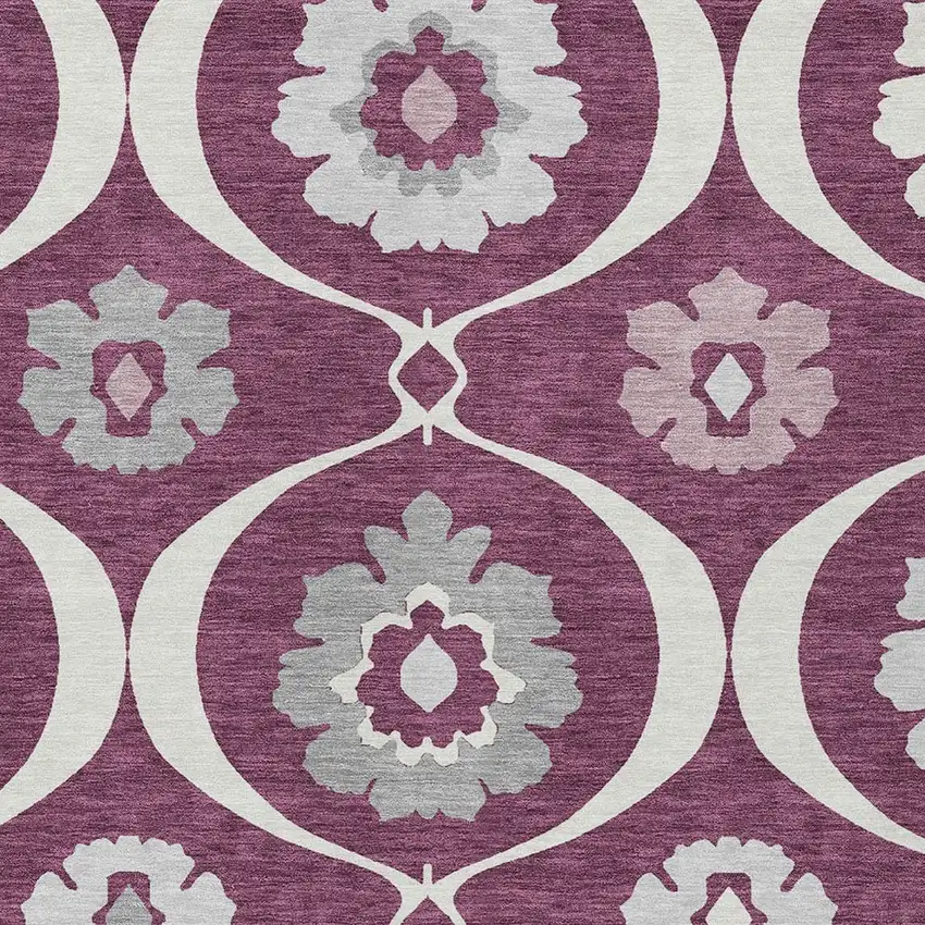Eggplant Ivory And Gray Medallion Washable Indoor Outdoor Area Rug Photo 6