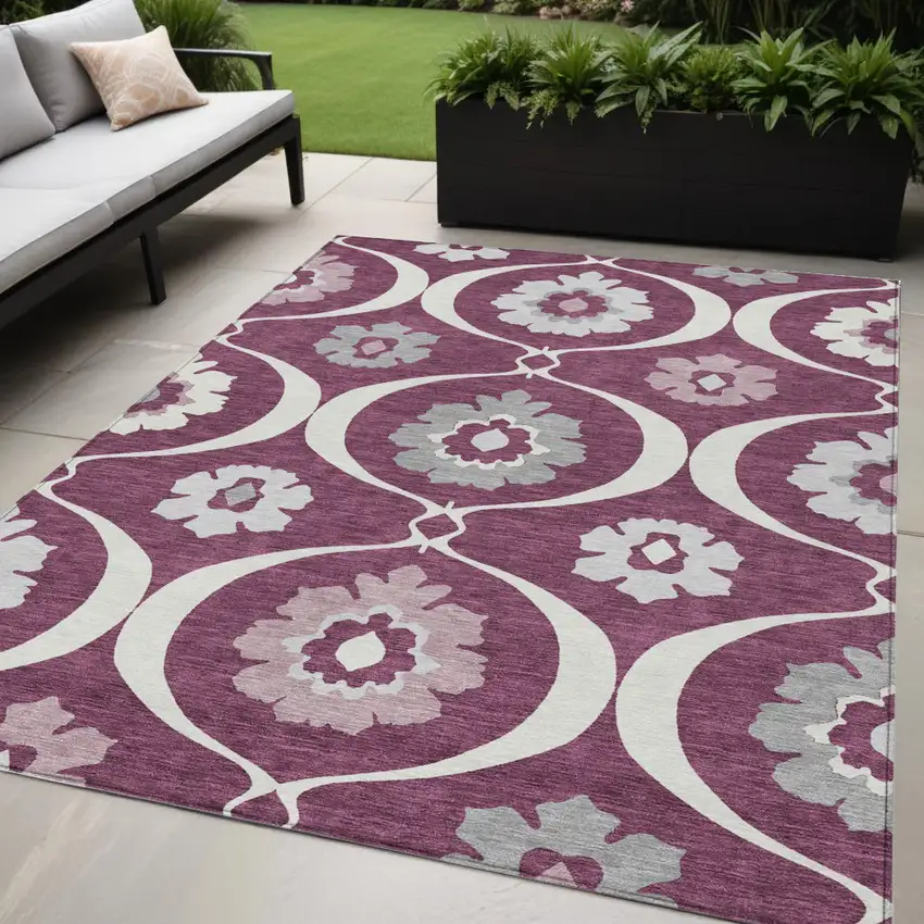 Eggplant Ivory And Gray Medallion Washable Indoor Outdoor Area Rug Photo 1