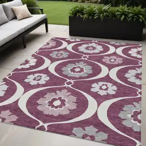 Photo of Eggplant Ivory And Gray Medallion Washable Indoor Outdoor Area Rug