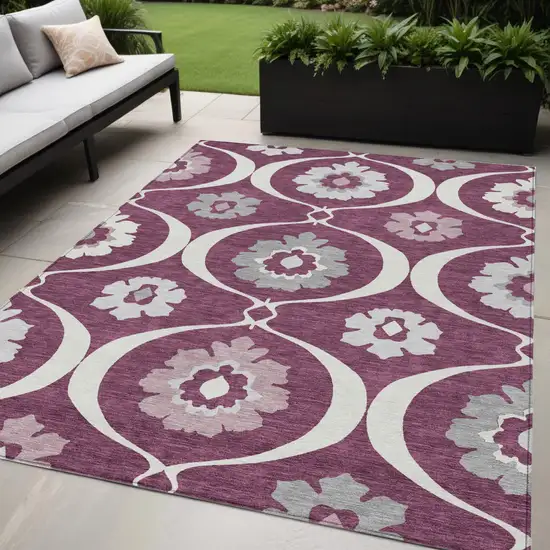 Eggplant Ivory And Gray Medallion Washable Indoor Outdoor Area Rug Photo 1