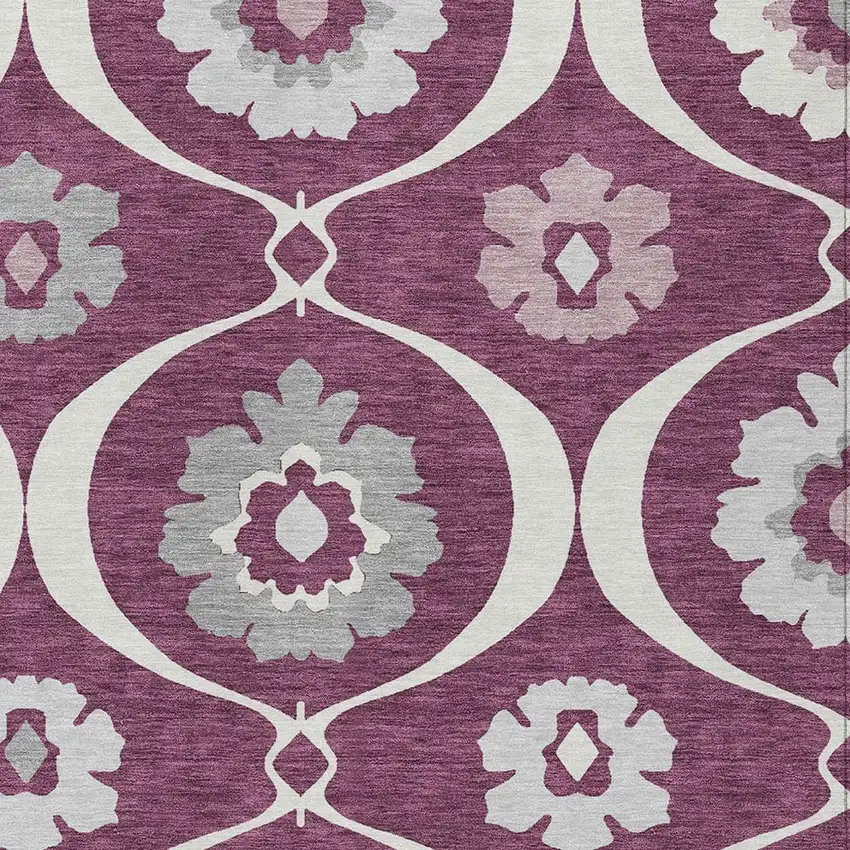 Eggplant Ivory And Gray Medallion Washable Indoor Outdoor Area Rug Photo 6