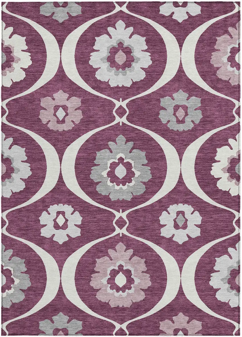 Eggplant Ivory And Gray Medallion Washable Indoor Outdoor Area Rug Photo 7