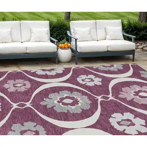 Photo of Eggplant Ivory And Gray Medallion Washable Indoor Outdoor Area Rug