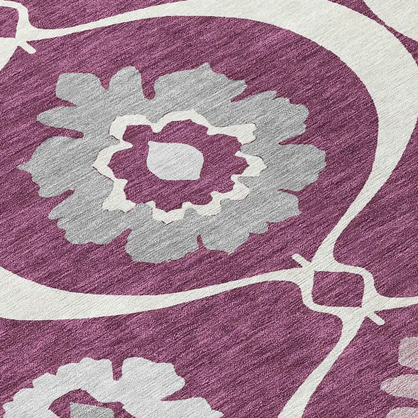 Eggplant Ivory And Gray Medallion Washable Indoor Outdoor Area Rug Photo 6
