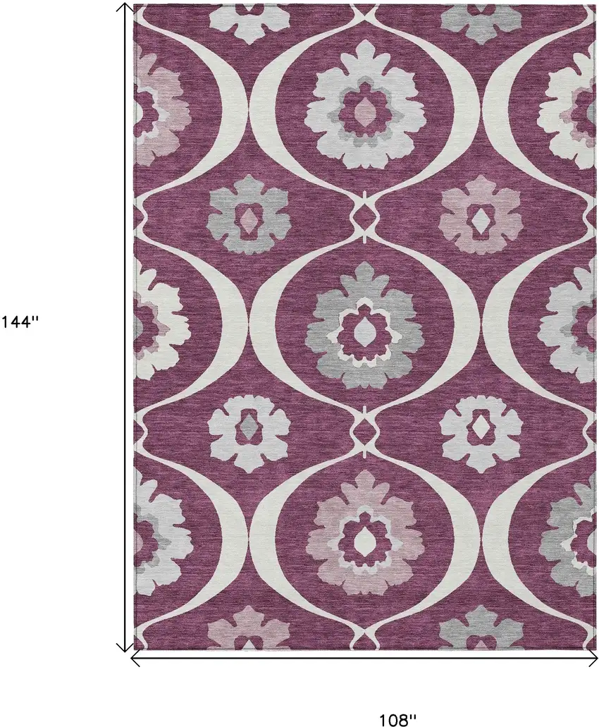 Eggplant Ivory And Gray Medallion Washable Indoor Outdoor Area Rug Photo 3
