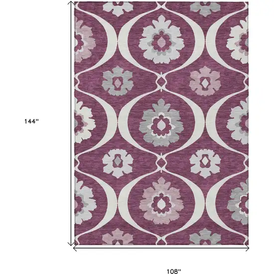 Eggplant Ivory And Gray Medallion Washable Indoor Outdoor Area Rug Photo 3