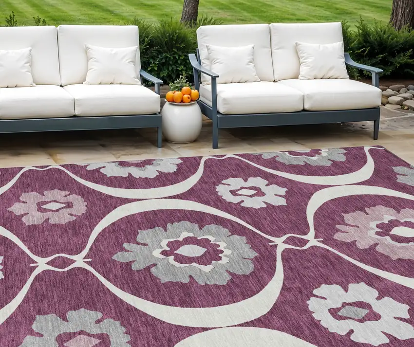 Eggplant Ivory And Gray Medallion Washable Indoor Outdoor Area Rug Photo 1