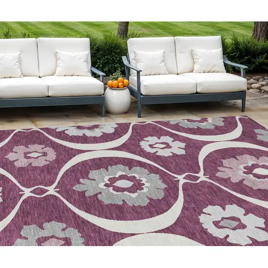 Eggplant Ivory And Gray Medallion Washable Indoor Outdoor Area Rug Photo 1