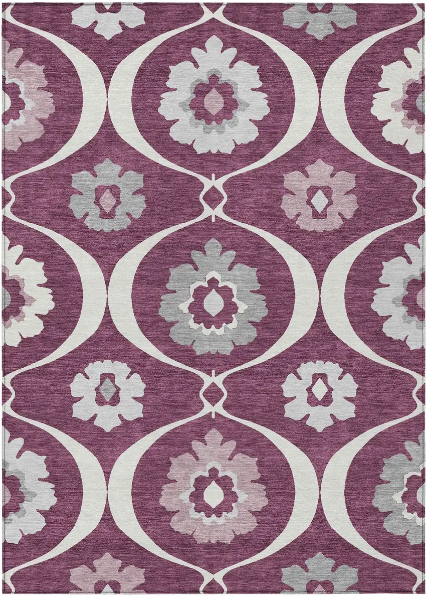 Eggplant Ivory And Gray Medallion Washable Indoor Outdoor Area Rug Photo 2