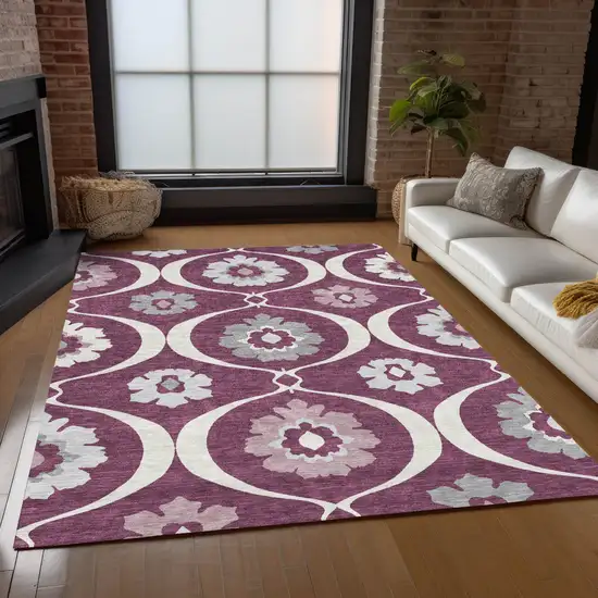 Eggplant Ivory And Gray Medallion Washable Indoor Outdoor Area Rug Photo 9