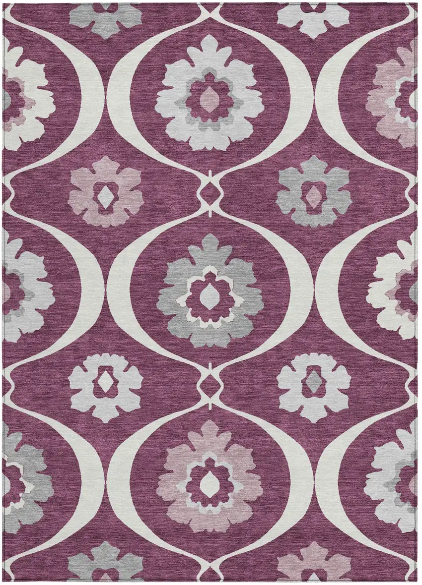 Eggplant Ivory And Gray Medallion Washable Indoor Outdoor Area Rug Photo 7