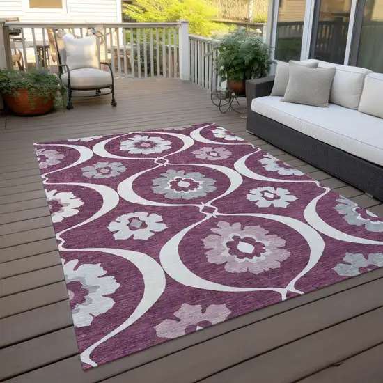 Eggplant Ivory And Gray Medallion Washable Indoor Outdoor Area Rug Photo 8