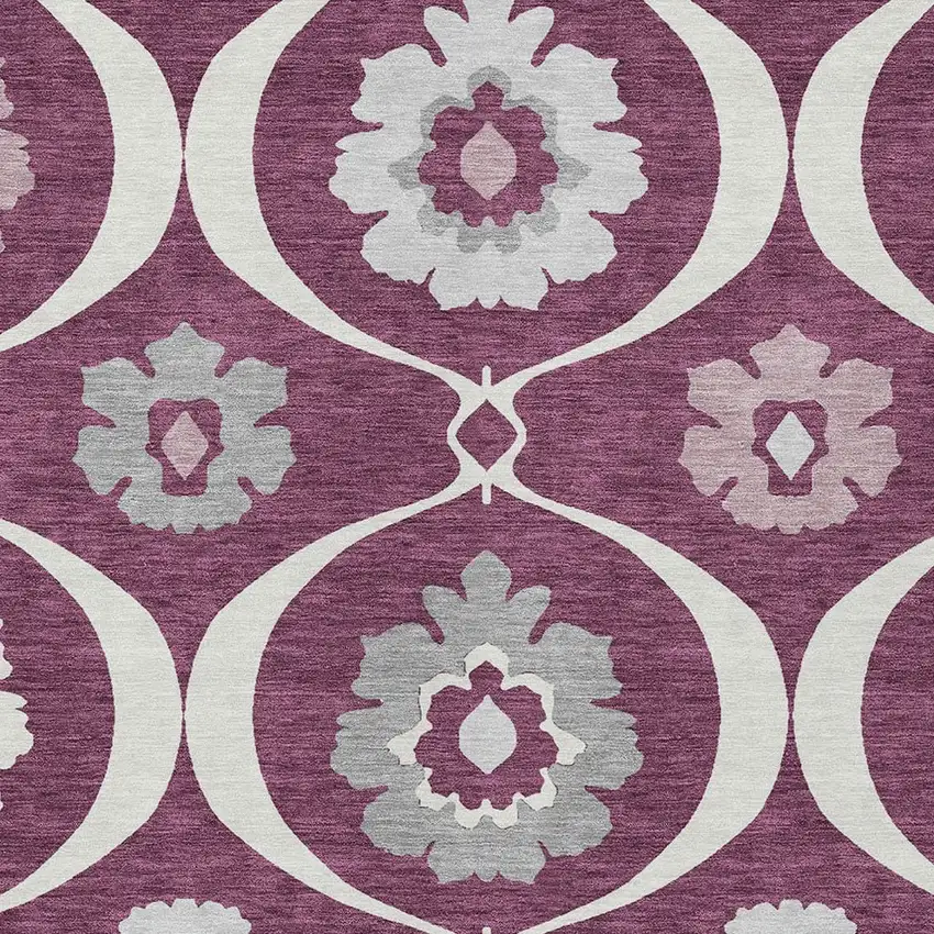Eggplant Ivory And Gray Medallion Washable Indoor Outdoor Area Rug Photo 6