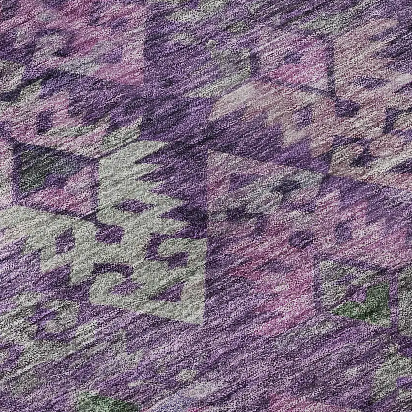 Eggplant Lavender And Gray Ikat Washable Area Rug With UV Protection Photo 9