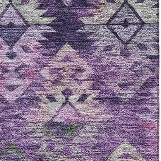 Eggplant Lavender And Gray Ikat Washable Area Rug With UV Protection Photo 2