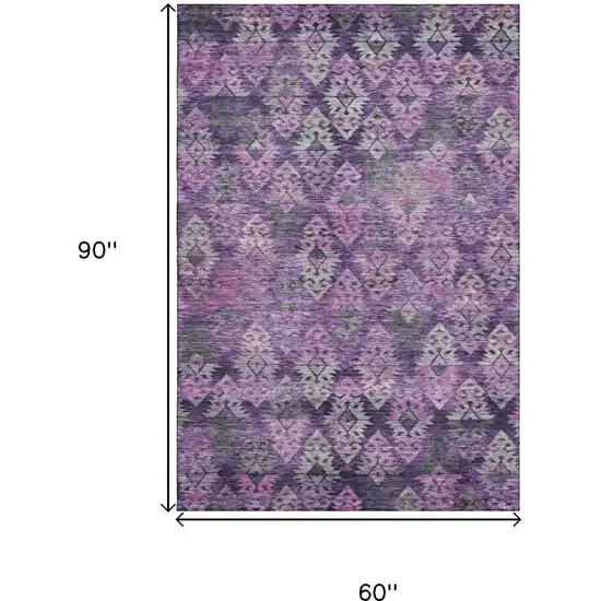 Eggplant Lavender And Gray Ikat Washable Area Rug With UV Protection Photo 7