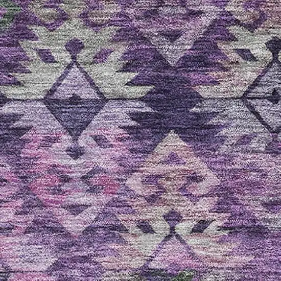 Eggplant Lavender And Gray Ikat Washable Area Rug With UV Protection Photo 2