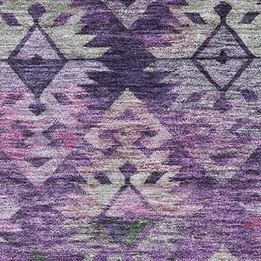 Eggplant Lavender And Gray Ikat Washable Area Rug With UV Protection Photo 2