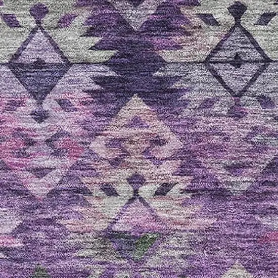 Eggplant Lavender And Gray Ikat Washable Area Rug With UV Protection Photo 2