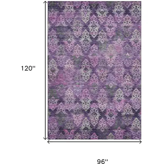 Eggplant Lavender And Gray Ikat Washable Area Rug With UV Protection Photo 6