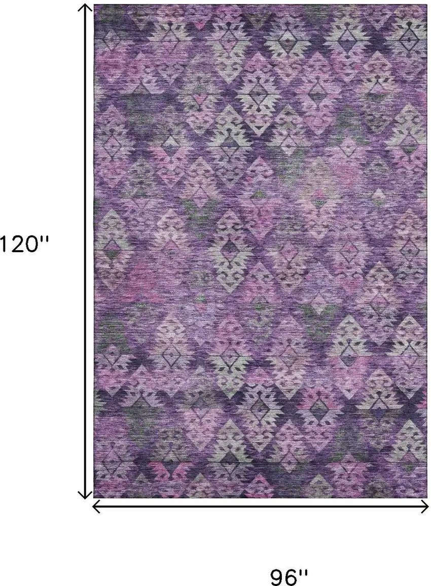 Eggplant Lavender And Gray Ikat Washable Area Rug With UV Protection Photo 6