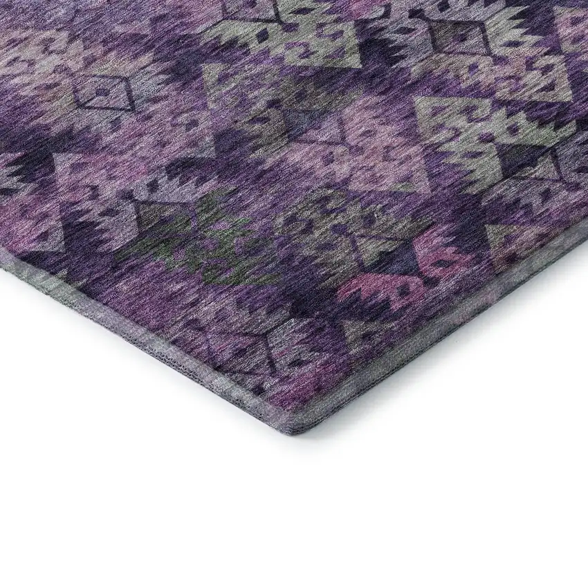 Eggplant Lavender And Gray Ikat Washable Area Rug With UV Protection Photo 7