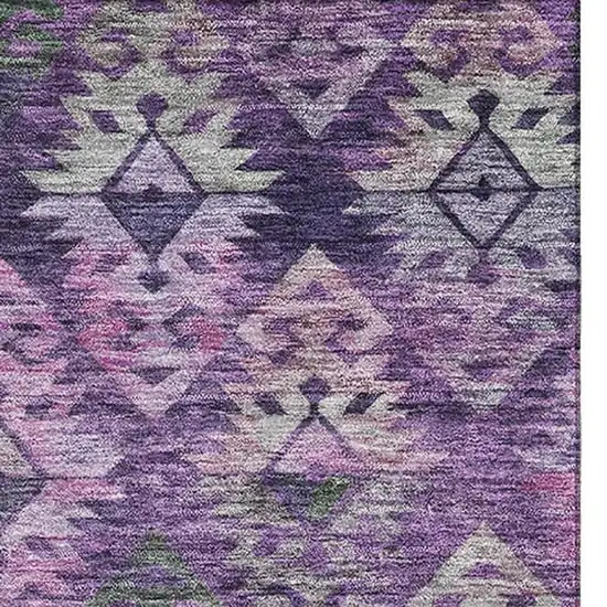Eggplant Lavender And Gray Ikat Washable Area Rug With UV Protection Photo 3