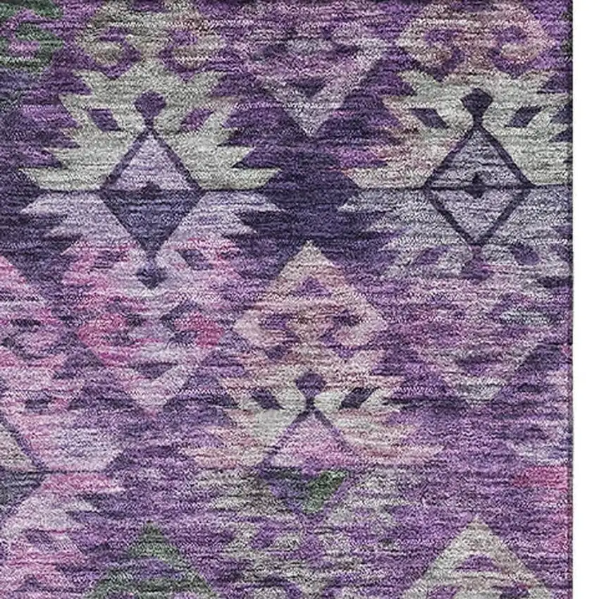 Eggplant Lavender And Gray Ikat Washable Area Rug With UV Protection Photo 3