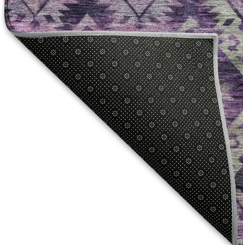 Eggplant Lavender And Gray Ikat Washable Area Rug With UV Protection Photo 6