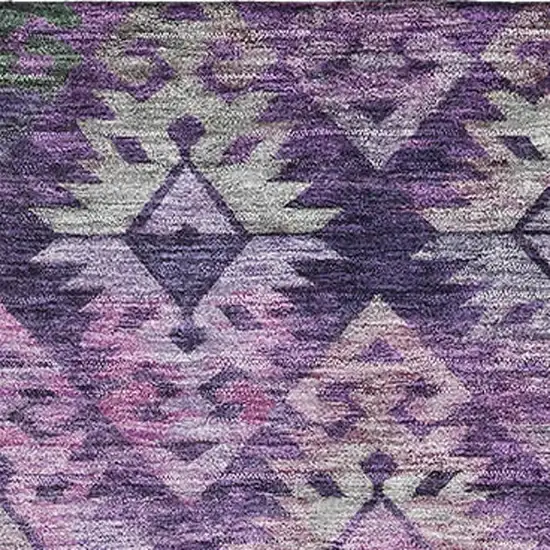 Eggplant Lavender And Gray Ikat Washable Area Rug With UV Protection Photo 2