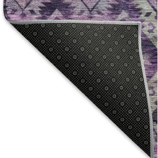 Eggplant Lavender And Gray Ikat Washable Area Rug With UV Protection Photo 6