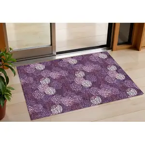 Photo of Eggplant Lavender And Ivory Polka Dot Washable Indoor Outdoor Area Rug