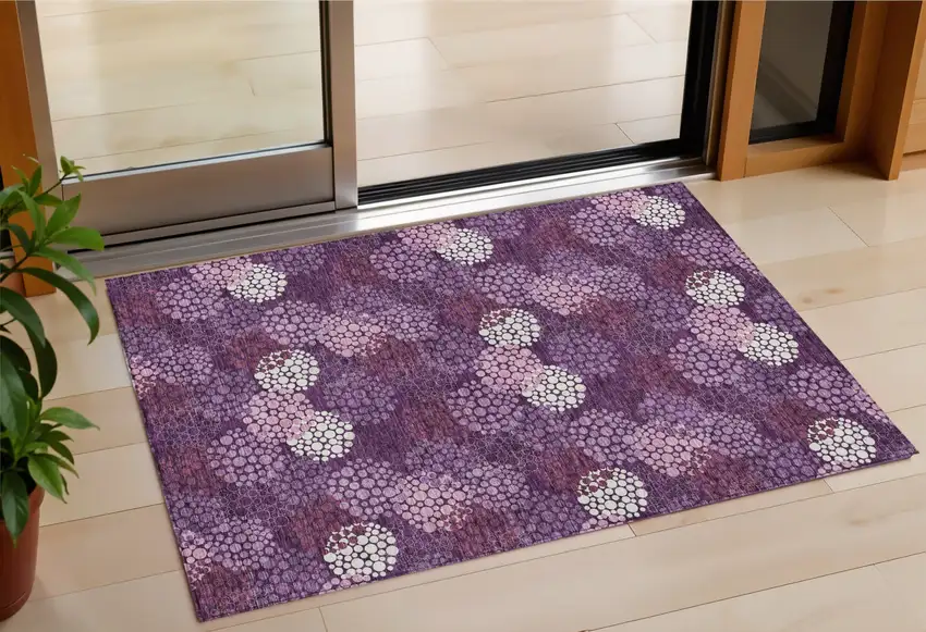 Eggplant Lavender And Ivory Polka Dot Washable Indoor Outdoor Area Rug Photo 1